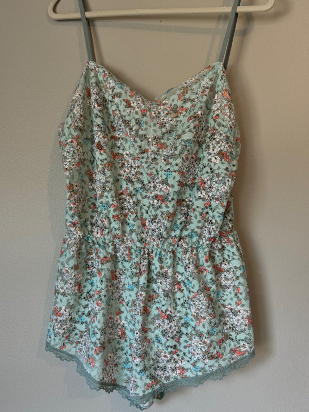Victoria's Secret Mint Green Floral Lace Romper